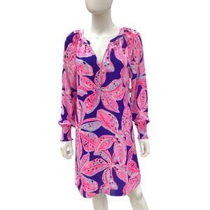 Lilly Pulitzer Dress Women’s SZ S V-Neck Long Sleeve Lightweight Pink &Deep Blue